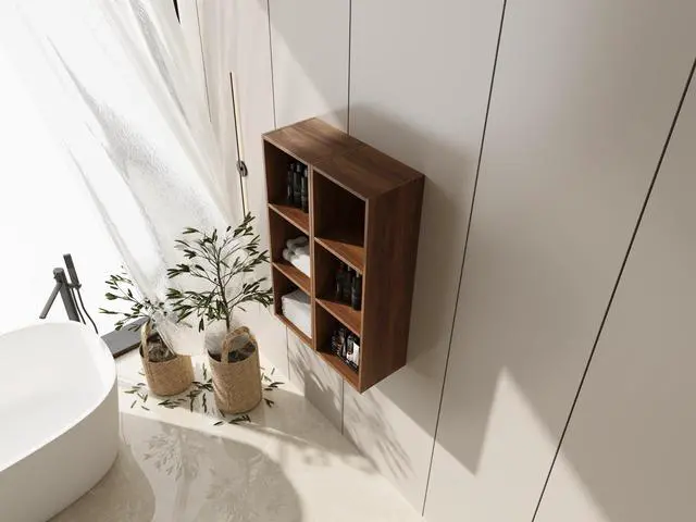 Alt view image 5 of 7 - 24 Inch Wall Mounted Storage Shelves Combination, Suitable For Small Bathroom, Study, Storage Room, Brown Ebony (KD-Packing)-12*2