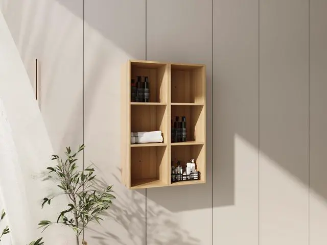 Alt view image 3 of 7 - 24 Inch Wall Mounted Storage Shelves Combination, Suitable For Small Bathroom, Study, Storage Room, Original Oak (KD-Packing)-12*2