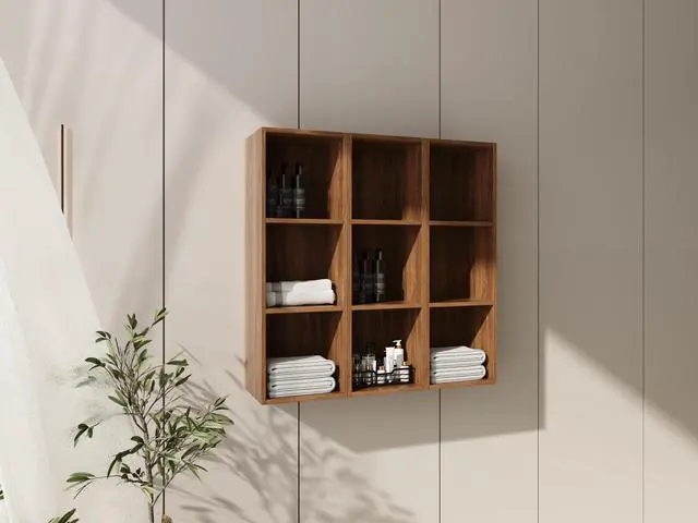 Alt view image 3 of 7 - 36 Inch Wall Mounted Storage Shelves Combination, Suitable For Small Bathroom, Study, Storage Room, Brown Ebony (KD-Packing)-12*3
