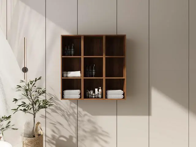 Alt view image 2 of 7 - 36 Inch Wall Mounted Storage Shelves Combination, Suitable For Small Bathroom, Study, Storage Room, Brown Ebony (KD-Packing)-12*3