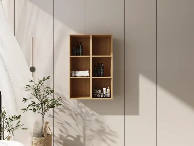 Alt view image 2 of 7 - 24 Inch Wall Mounted Storage Shelves Combination, Suitable For Small Bathroom, Study, Storage Room, Original Oak (KD-Packing)-12*2