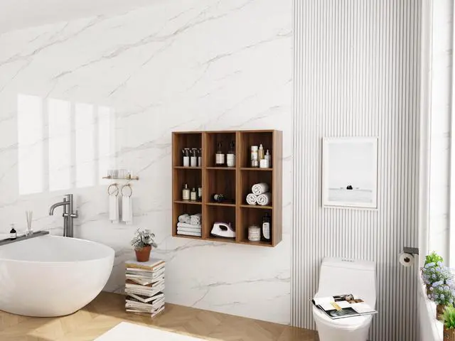 Alt view image 7 of 7 - 36 Inch Wall Mounted Storage Shelves Combination, Suitable For Small Bathroom, Study, Storage Room, Brown Ebony (KD-Packing)-12*3