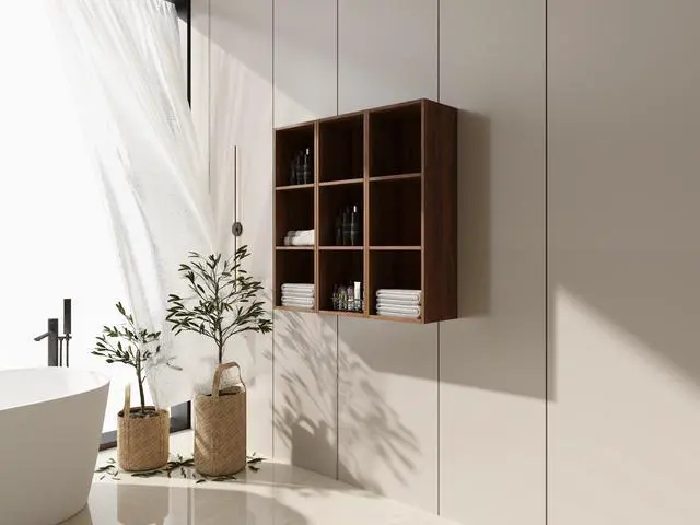 Alt view image 4 of 7 - 36 Inch Wall Mounted Storage Shelves Combination, Suitable For Small Bathroom, Study, Storage Room, Brown Ebony (KD-Packing)-12*3