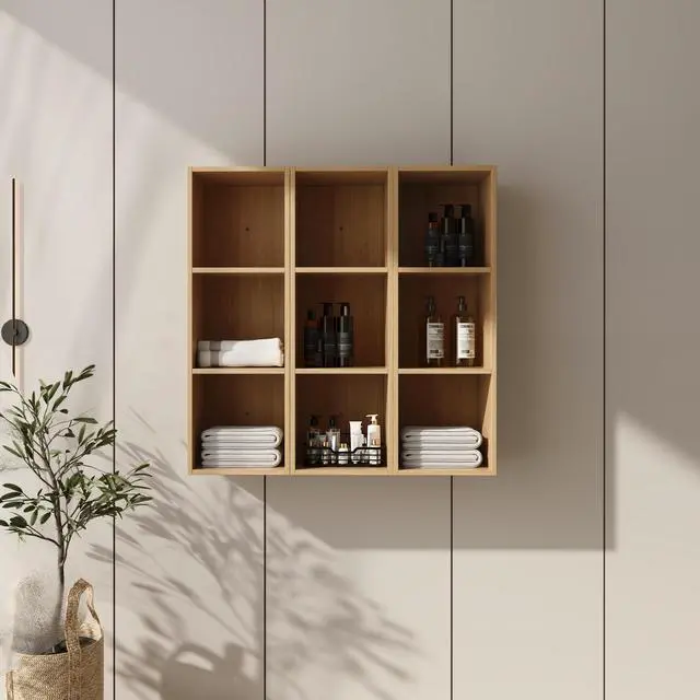 Main image of 36 Inch Wall Mounted Storage Shelves Combination, Suitable For Small Bathroom, Study, Storage Room, Original Oak (KD-Packing)-12*3