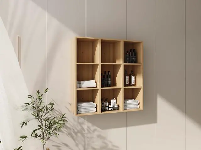 Alt view image 4 of 7 - 36 Inch Wall Mounted Storage Shelves Combination, Suitable For Small Bathroom, Study, Storage Room, Original Oak (KD-Packing)-12*3