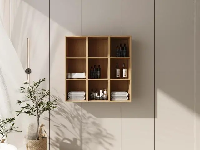 Alt view image 2 of 7 - 36 Inch Wall Mounted Storage Shelves Combination, Suitable For Small Bathroom, Study, Storage Room, Original Oak (KD-Packing)-12*3