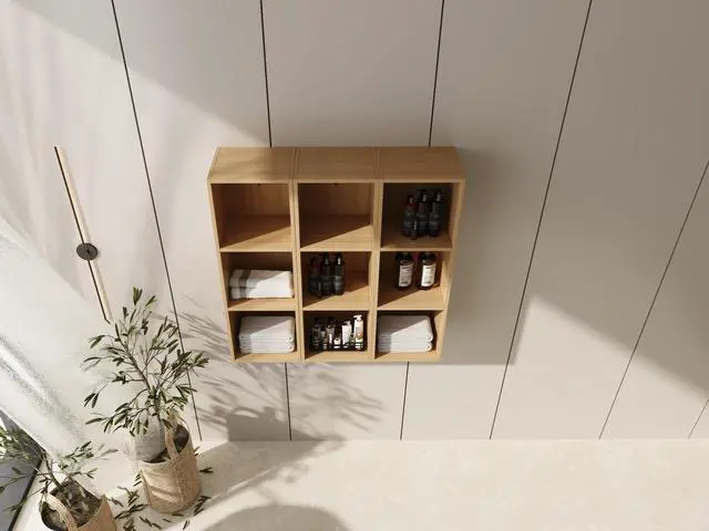 Alt view image 5 of 7 - 36 Inch Wall Mounted Storage Shelves Combination, Suitable For Small Bathroom, Study, Storage Room, Original Oak (KD-Packing)-12*3