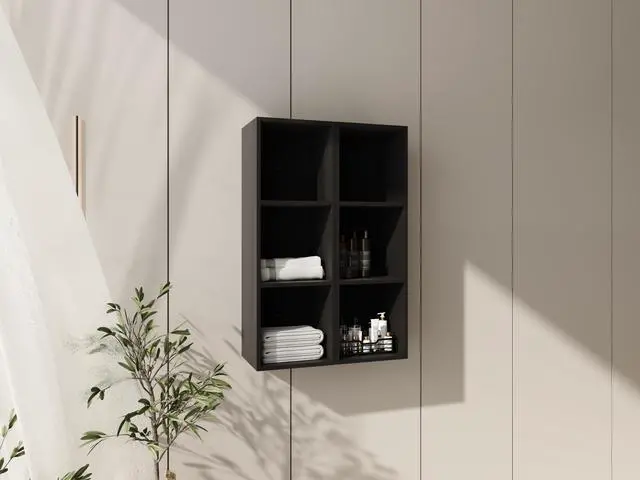 Alt view image 3 of 7 - 24 Inch Wall Mounted Storage Shelves Combination, Suitable For Small Bathroom, Study, Storage Room, Dark Oak (KD-Packing)-12*2