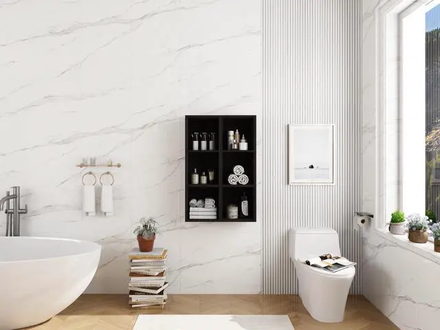 Alt view image 7 of 7 - 24 Inch Wall Mounted Storage Shelves Combination, Suitable For Small Bathroom, Study, Storage Room, Dark Oak (KD-Packing)-12*2