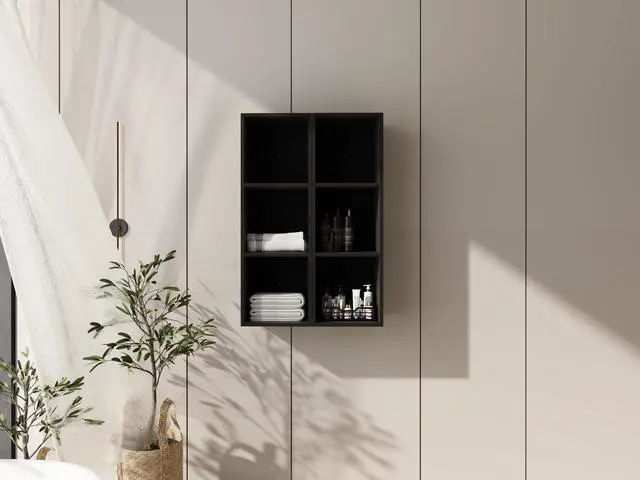 Alt view image 2 of 7 - 24 Inch Wall Mounted Storage Shelves Combination, Suitable For Small Bathroom, Study, Storage Room, Dark Oak (KD-Packing)-12*2