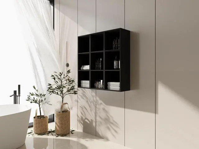 Alt view image 3 of 7 - 36 Inch Wall-Mounted Storage Shelves Combination, Suitable For Small Bathroom, Study, Storage Room, Dark Oak (KD-Packing)-12*3
