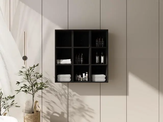Alt view image 2 of 7 - 36 Inch Wall-Mounted Storage Shelves Combination, Suitable For Small Bathroom, Study, Storage Room, Dark Oak (KD-Packing)-12*3