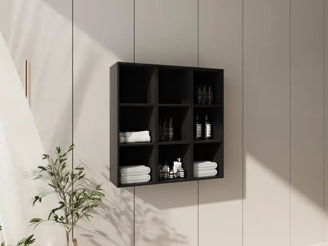 Alt view image 4 of 7 - 36 Inch Wall-Mounted Storage Shelves Combination, Suitable For Small Bathroom, Study, Storage Room, Dark Oak (KD-Packing)-12*3