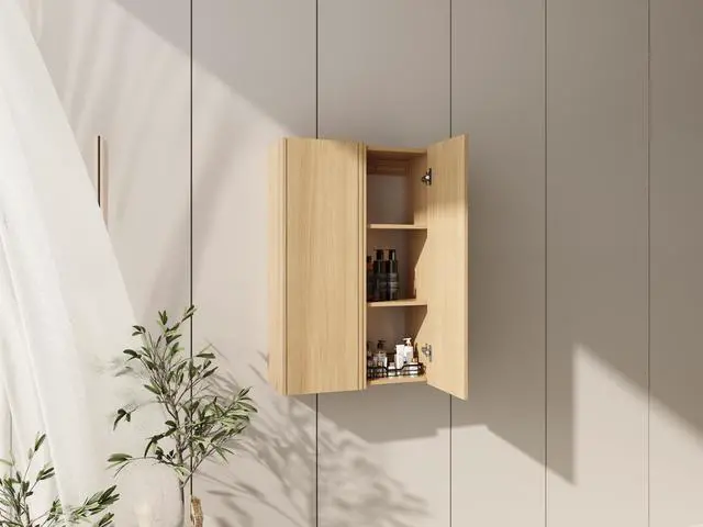 Alt view image 3 of 7 - 24 Inch Wall Mounted Side Cabinet Combination, Soft Closing Door, Suitable For Small Bathroom,Study, Storage Room, Original Oak (KD-Packing)-12*2