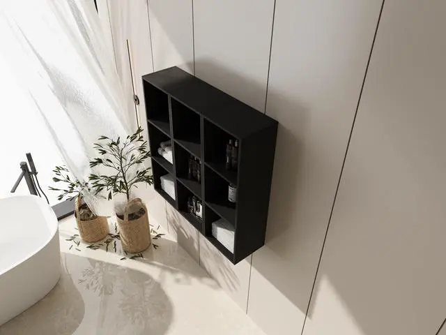 Alt view image 5 of 7 - 36 Inch Wall-Mounted Storage Shelves Combination, Suitable For Small Bathroom, Study, Storage Room, Dark Oak (KD-Packing)-12*3