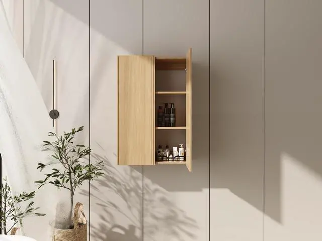 Alt view image 4 of 7 - 24 Inch Wall Mounted Side Cabinet Combination, Soft Closing Door, Suitable For Small Bathroom,Study, Storage Room, Original Oak (KD-Packing)-12*2