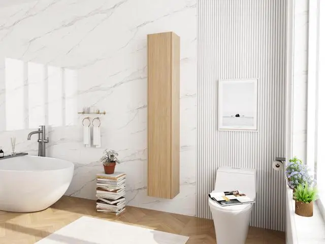 Alt view image 7 of 7 - 24 Inch Wall Mounted Side Cabinet Combination, Soft Closing Door, Suitable For Small Bathroom,Study, Storage Room, Original Oak (KD-Packing)-12*2