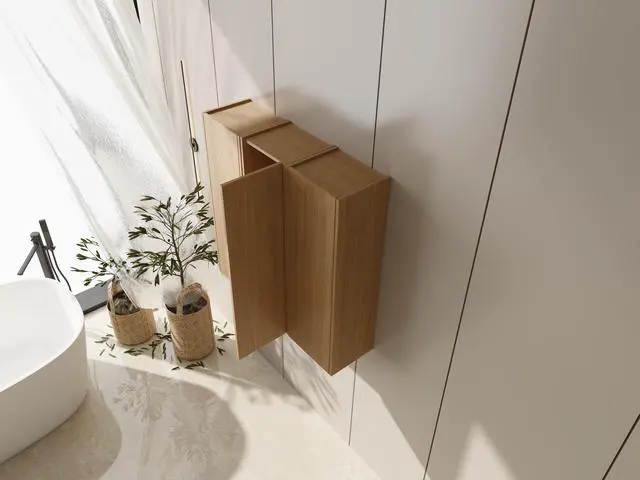 Alt view image 6 of 7 - 36 Inch Wall Mounted Side Cabinet Combination, Soft Closing Door, Suitable For Small Bathroom,Study, Storage Room, Original Oak (KD-Packing)-12*3