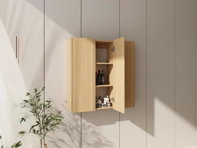 Alt view image 5 of 7 - 36 Inch Wall Mounted Side Cabinet Combination, Soft Closing Door, Suitable For Small Bathroom,Study, Storage Room, Original Oak (KD-Packing)-12*3