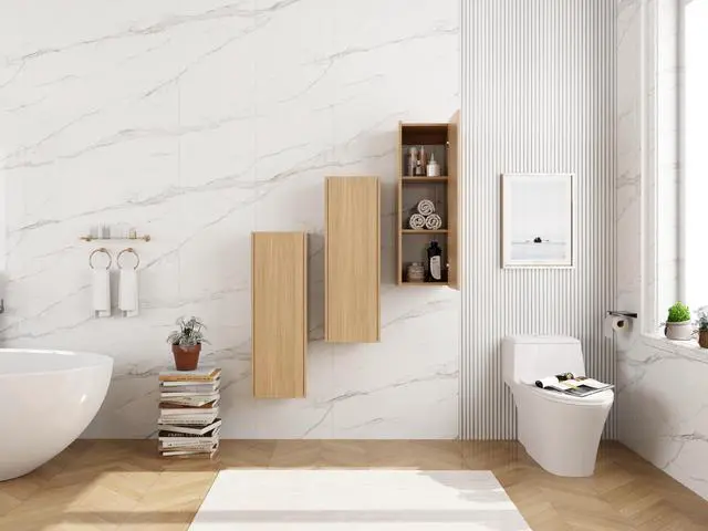Alt view image 7 of 7 - 36 Inch Wall Mounted Side Cabinet Combination, Soft Closing Door, Suitable For Small Bathroom,Study, Storage Room, Original Oak (KD-Packing)-12*3