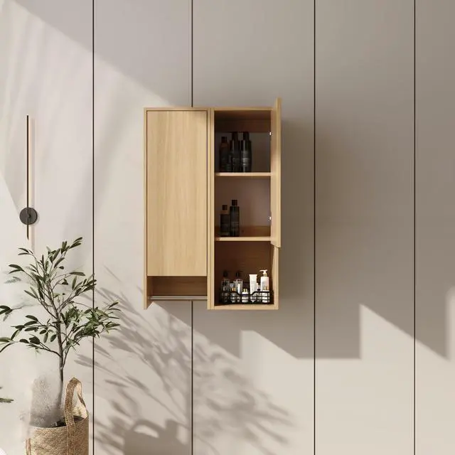 Main image of 24 Inch Wall-Mounted Side Cabinet Combination, Soft Closing Door, Suitable For Small Bathroom, Study, Storage Room, Original Oak (KD-Packing)