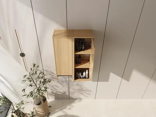 Alt view image 4 of 7 - 24 Inch Wall-Mounted Side Cabinet Combination, Soft Closing Door, Suitable For Small Bathroom, Study, Storage Room, Original Oak (KD-Packing)