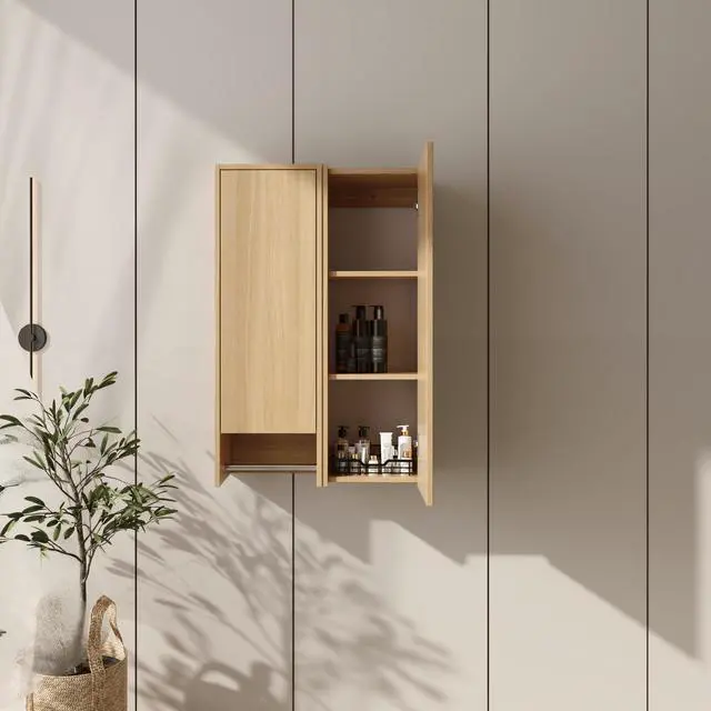 Main image of 24 Inch Wall-Mounted Side Cabinet Combination, 2-Soft Closing Door, Suitable For Small Bathroom, Study, Storage Room, Original Oak (KD-Packing)