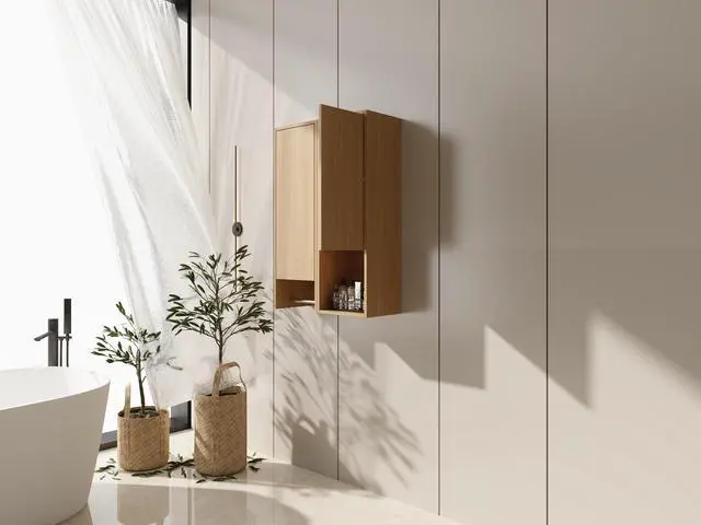 Alt view image 2 of 7 - 24 Inch Wall-Mounted Side Cabinet Combination, Soft Closing Door, Suitable For Small Bathroom, Study, Storage Room, Original Oak (KD-Packing)