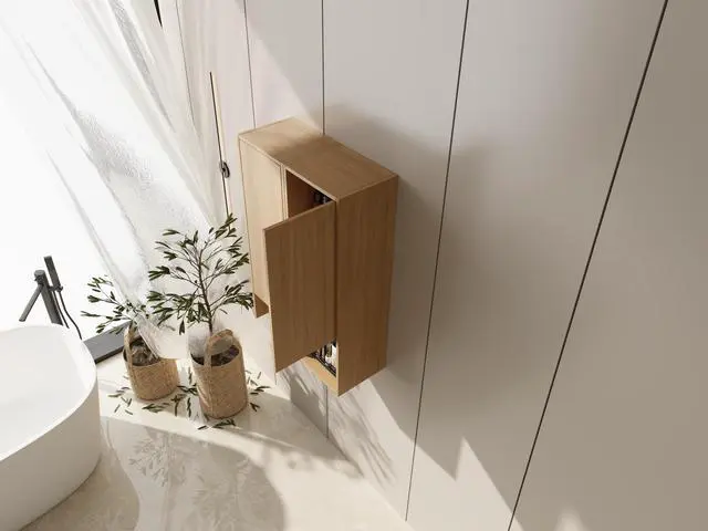 Alt view image 6 of 7 - 24 Inch Wall-Mounted Side Cabinet Combination, Soft Closing Door, Suitable For Small Bathroom, Study, Storage Room, Original Oak (KD-Packing)