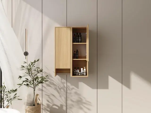 Alt view image 3 of 7 - 24 Inch Wall-Mounted Side Cabinet Combination, Soft Closing Door, Suitable For Small Bathroom, Study, Storage Room, Original Oak (KD-Packing)