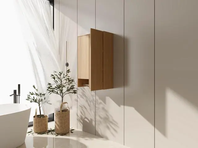 Alt view image 2 of 7 - 24 Inch Wall-Mounted Side Cabinet Combination, 2-Soft Closing Door, Suitable For Small Bathroom, Study, Storage Room, Original Oak (KD-Packing)