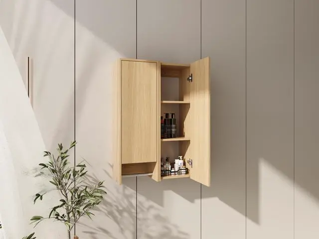Alt view image 4 of 7 - 24 Inch Wall-Mounted Side Cabinet Combination, 2-Soft Closing Door, Suitable For Small Bathroom, Study, Storage Room, Original Oak (KD-Packing)