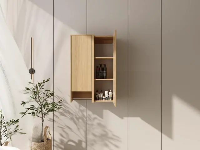Alt view image 3 of 7 - 24 Inch Wall-Mounted Side Cabinet Combination, 2-Soft Closing Door, Suitable For Small Bathroom, Study, Storage Room, Original Oak (KD-Packing)