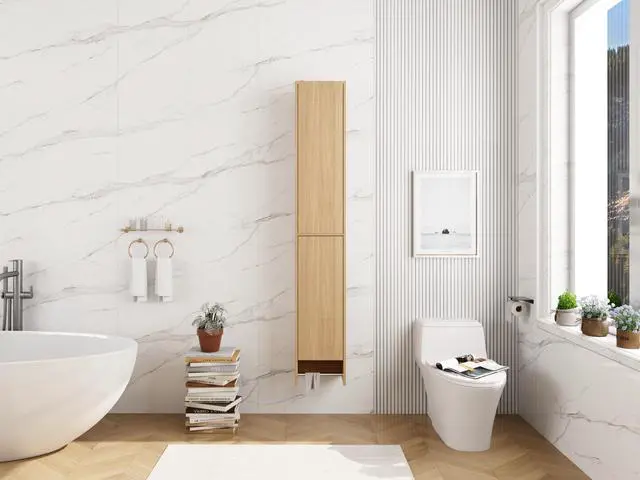 Alt view image 7 of 7 - 24 Inch Wall-Mounted Side Cabinet Combination, 2-Soft Closing Door, Suitable For Small Bathroom, Study, Storage Room, Original Oak (KD-Packing)