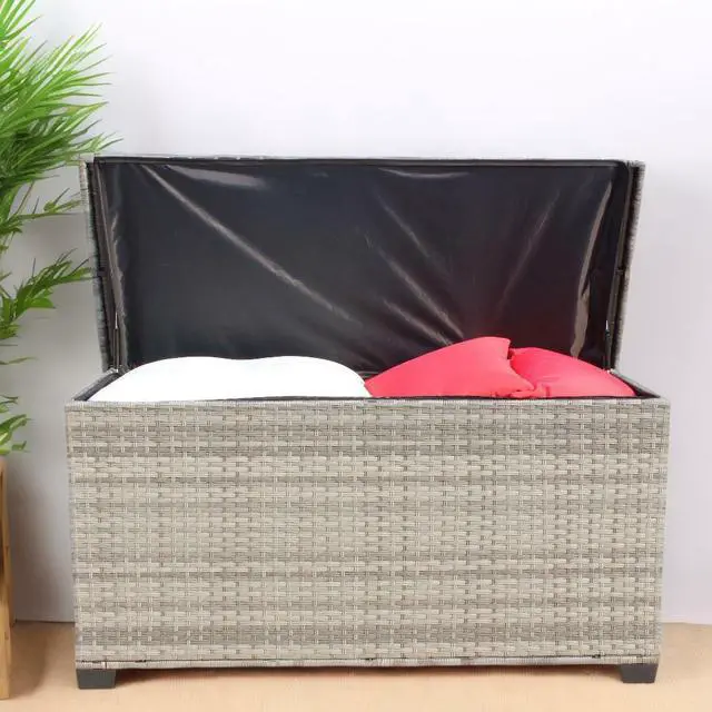Alt view image 6 of 7 - Wicker Patio Furniture Storage Box (Grey )