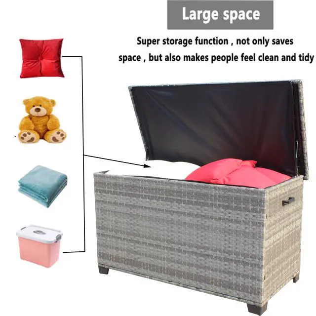 Alt view image 5 of 7 - Wicker Patio Furniture Storage Box (Grey )