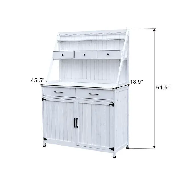 Alt view image 4 of 7 - Outdoor Potting Bench Table, Tableside cabinet tool cabinet ,Wooden Gardening Table Tabletop and Storage Cabinet, Planting Table Garden Work Bench for Garden, Patio, Greenhouse