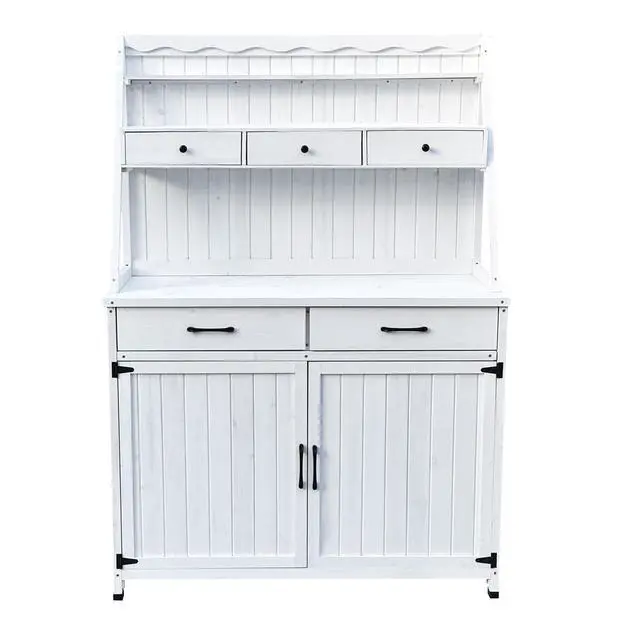 Alt view image 5 of 7 - Outdoor Potting Bench Table, Tableside cabinet tool cabinet ,Wooden Gardening Table Tabletop and Storage Cabinet, Planting Table Garden Work Bench for Garden, Patio, Greenhouse