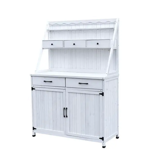 Alt view image 6 of 7 - Outdoor Potting Bench Table, Tableside cabinet tool cabinet ,Wooden Gardening Table Tabletop and Storage Cabinet, Planting Table Garden Work Bench for Garden, Patio, Greenhouse