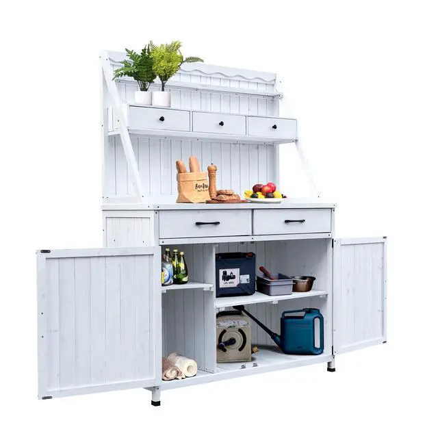 Alt view image 3 of 7 - Outdoor Potting Bench Table, Tableside cabinet tool cabinet ,Wooden Gardening Table Tabletop and Storage Cabinet, Planting Table Garden Work Bench for Garden, Patio, Greenhouse
