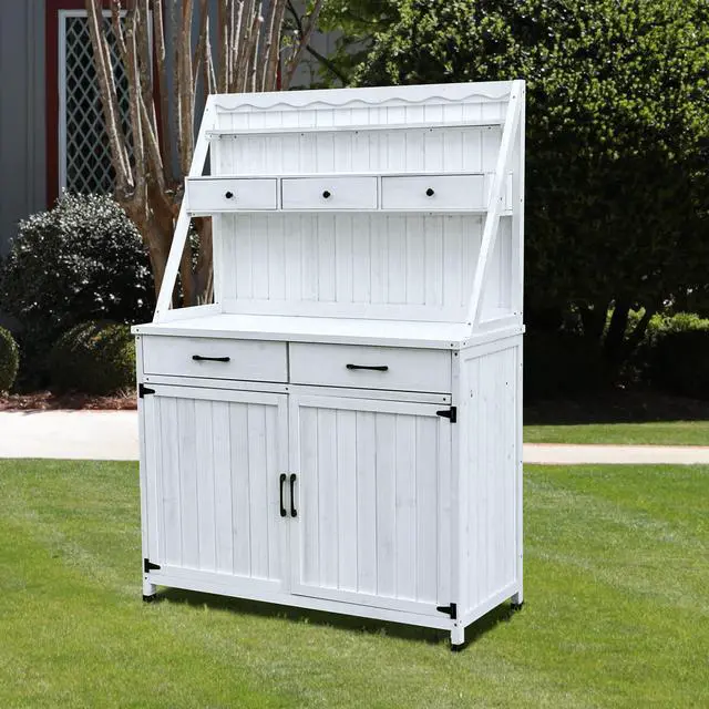 Alt view image 2 of 7 - Outdoor Potting Bench Table, Tableside cabinet tool cabinet ,Wooden Gardening Table Tabletop and Storage Cabinet, Planting Table Garden Work Bench for Garden, Patio, Greenhouse
