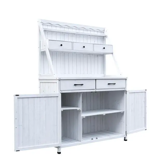 Alt view image 7 of 7 - Outdoor Potting Bench Table, Tableside cabinet tool cabinet ,Wooden Gardening Table Tabletop and Storage Cabinet, Planting Table Garden Work Bench for Garden, Patio, Greenhouse