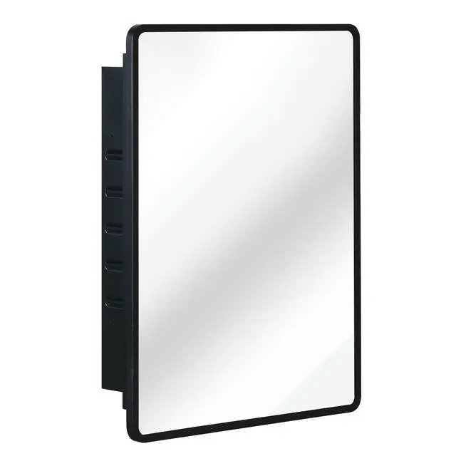 Alt view image 3 of 7 - Black 24x30 inch Metal Framed Wall mount or Recessed Mirror Cabinet