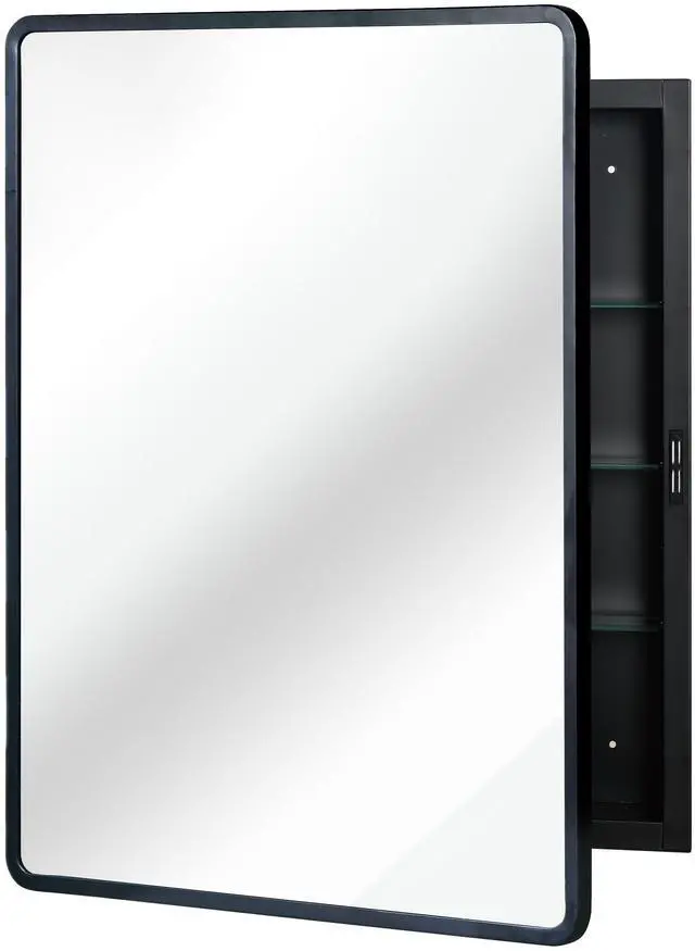 Main image of Black 24x30 inch Metal Framed Wall mount or Recessed Mirror Cabinet
