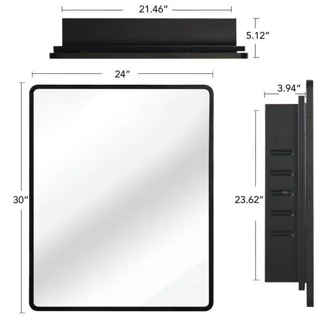 Alt view image 7 of 7 - Black 24x30 inch Metal Framed Wall mount or Recessed Mirror Cabinet