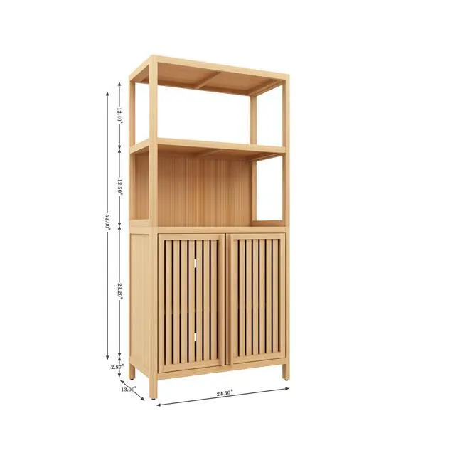 Alt view image 3 of 7 - Bamboo Storage Cabinet, Freestanding Bathroom Cabinet with 2 Doors, Floor Cabinet Organizer for Living Room, Kitchen, Entryway