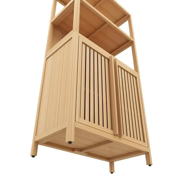 Alt view image 6 of 7 - Bamboo Storage Cabinet, Freestanding Bathroom Cabinet with 2 Doors, Floor Cabinet Organizer for Living Room, Kitchen, Entryway