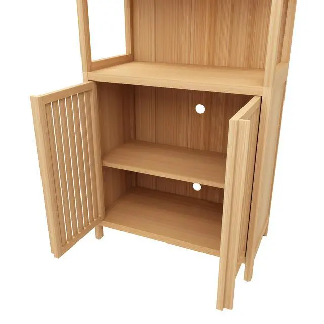 Alt view image 7 of 7 - Bamboo Storage Cabinet, Freestanding Bathroom Cabinet with 2 Doors, Floor Cabinet Organizer for Living Room, Kitchen, Entryway
