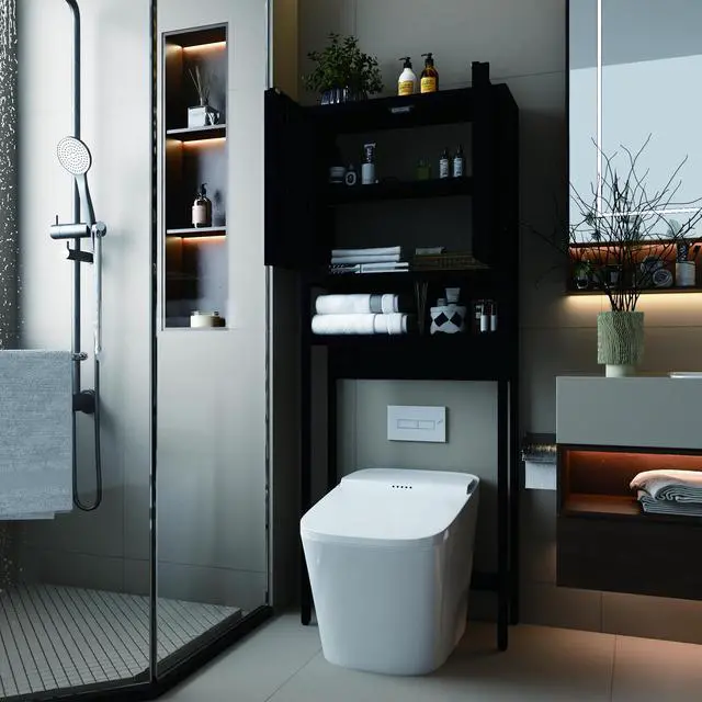 Alt view image 4 of 7 - Toilet storage rack, independent bathroom, laundry room, space saving,Black