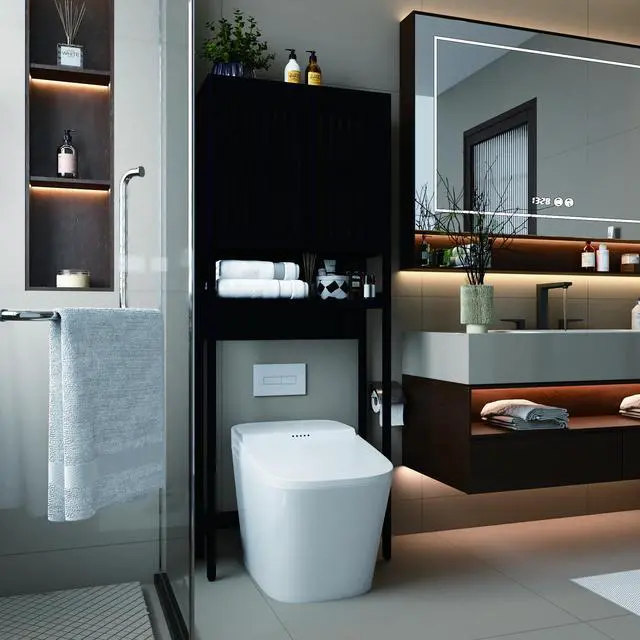 Alt view image 2 of 7 - Toilet storage rack, independent bathroom, laundry room, space saving,Black